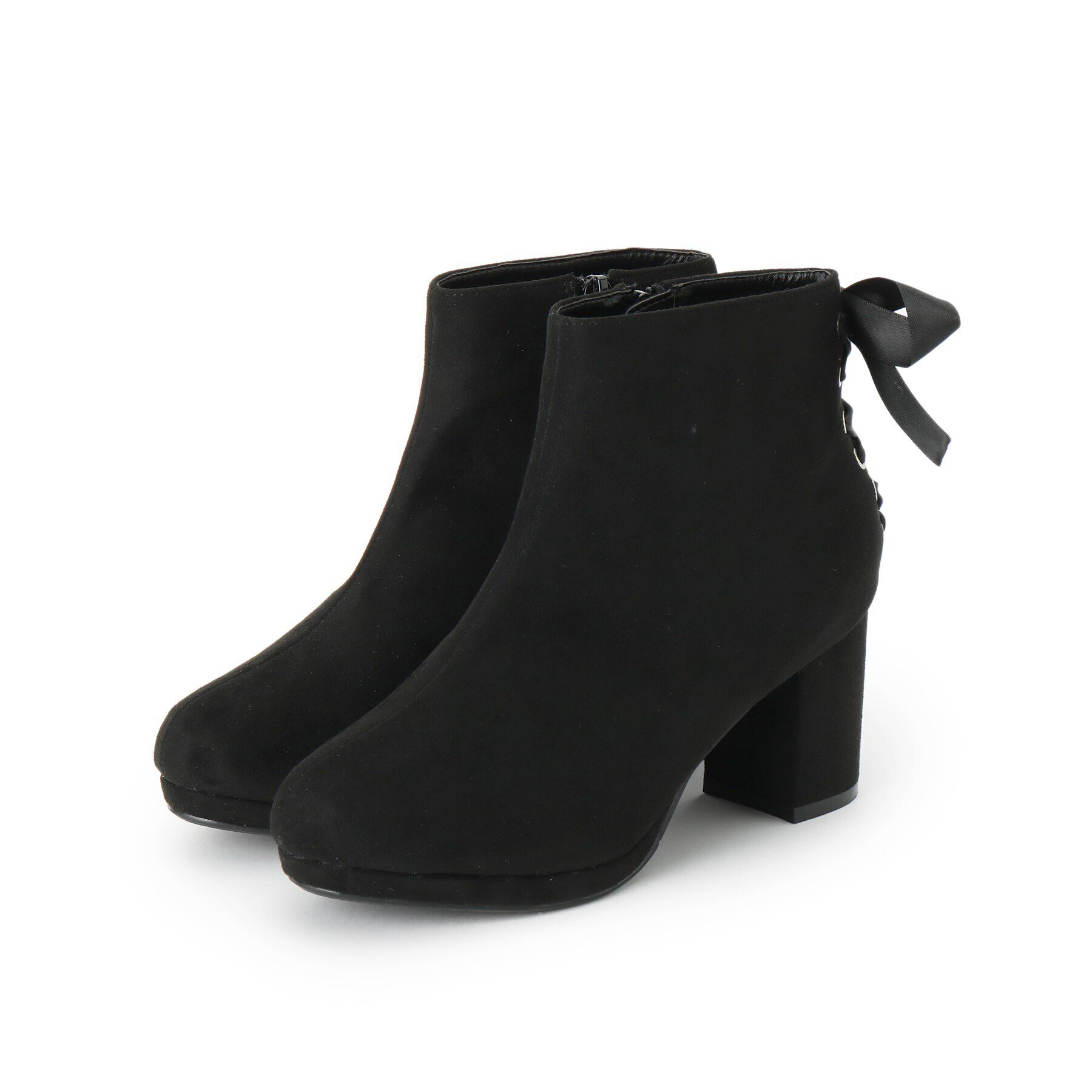 csT&P「バックリボンレースアップブーツ」|ショートブーツ|スエードブラック(1