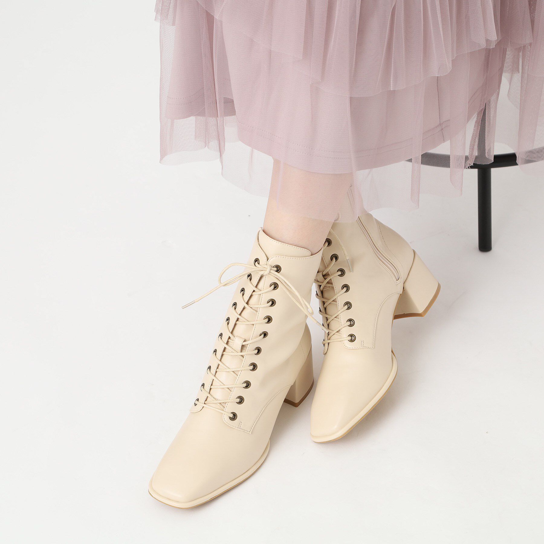 ESPERANZA「レースアップミドルヒールブーツ」|ショートブーツ|
