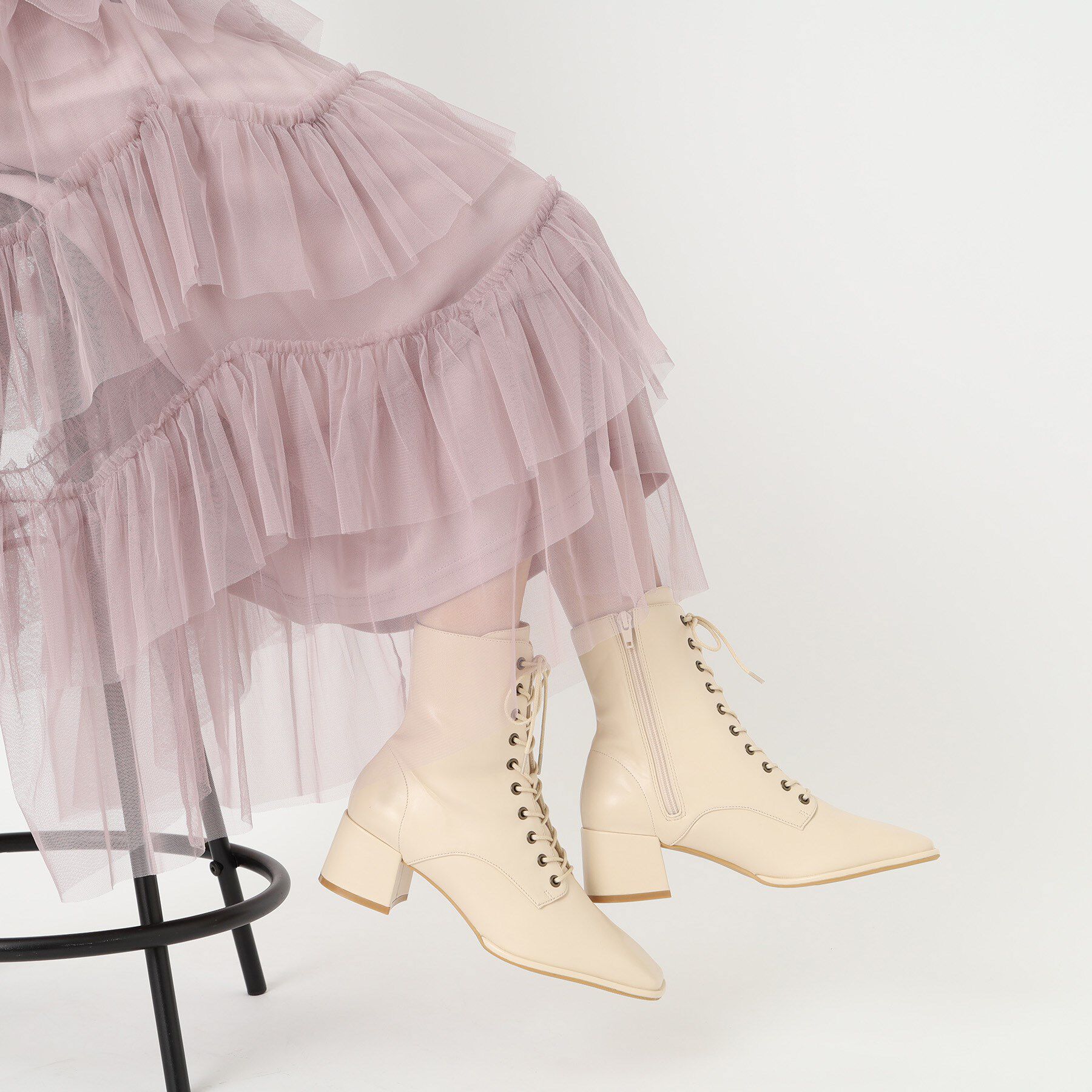 ESPERANZA「レースアップミドルヒールブーツ」|ショートブーツ|