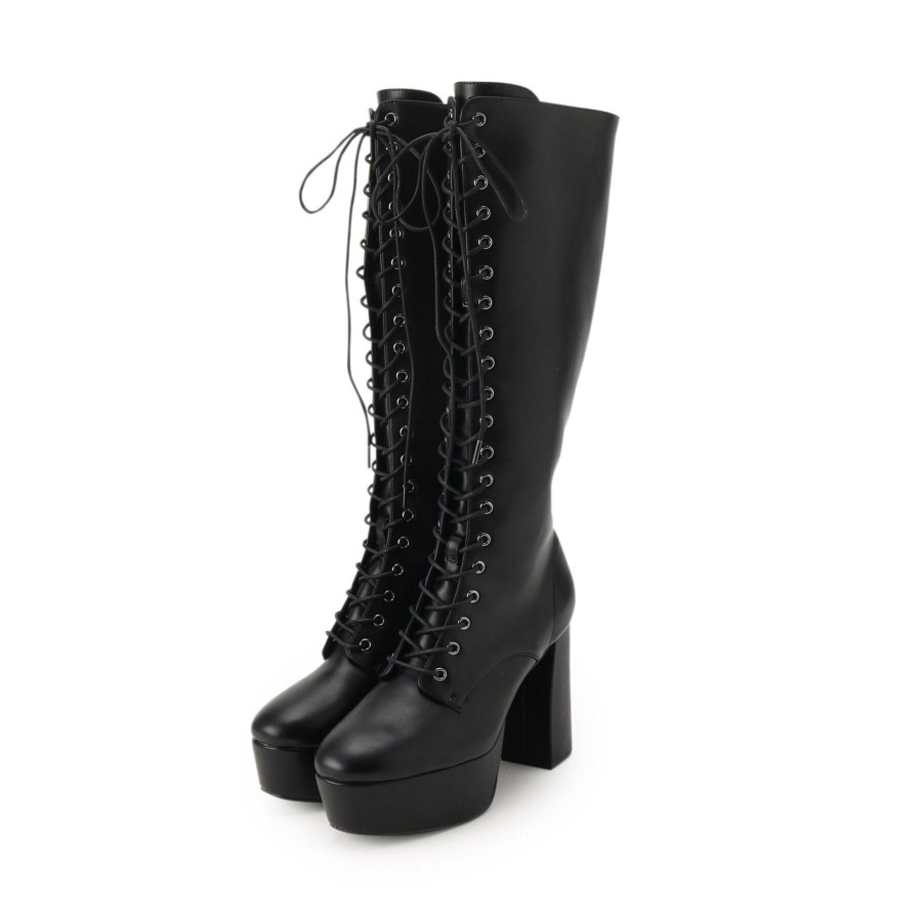 ESPERANZA「【ラク盛り／ロングブーツ】リピーター続出／脚長美脚　レースアップロングブーツ」|ショートブーツ|