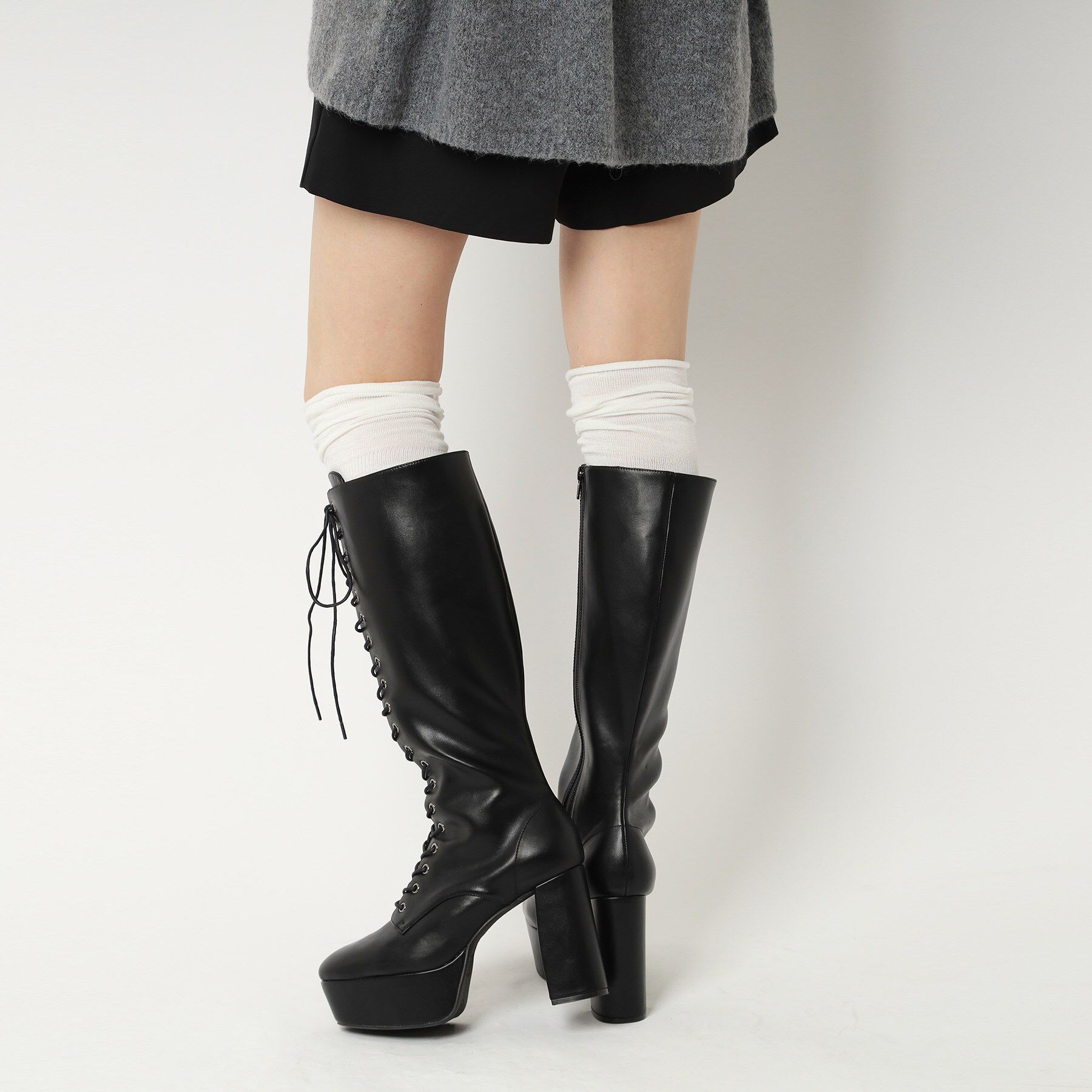 ESPERANZA「【ラク盛り／ロングブーツ】リピーター続出／脚長美脚　レースアップロングブーツ」|ショートブーツ|