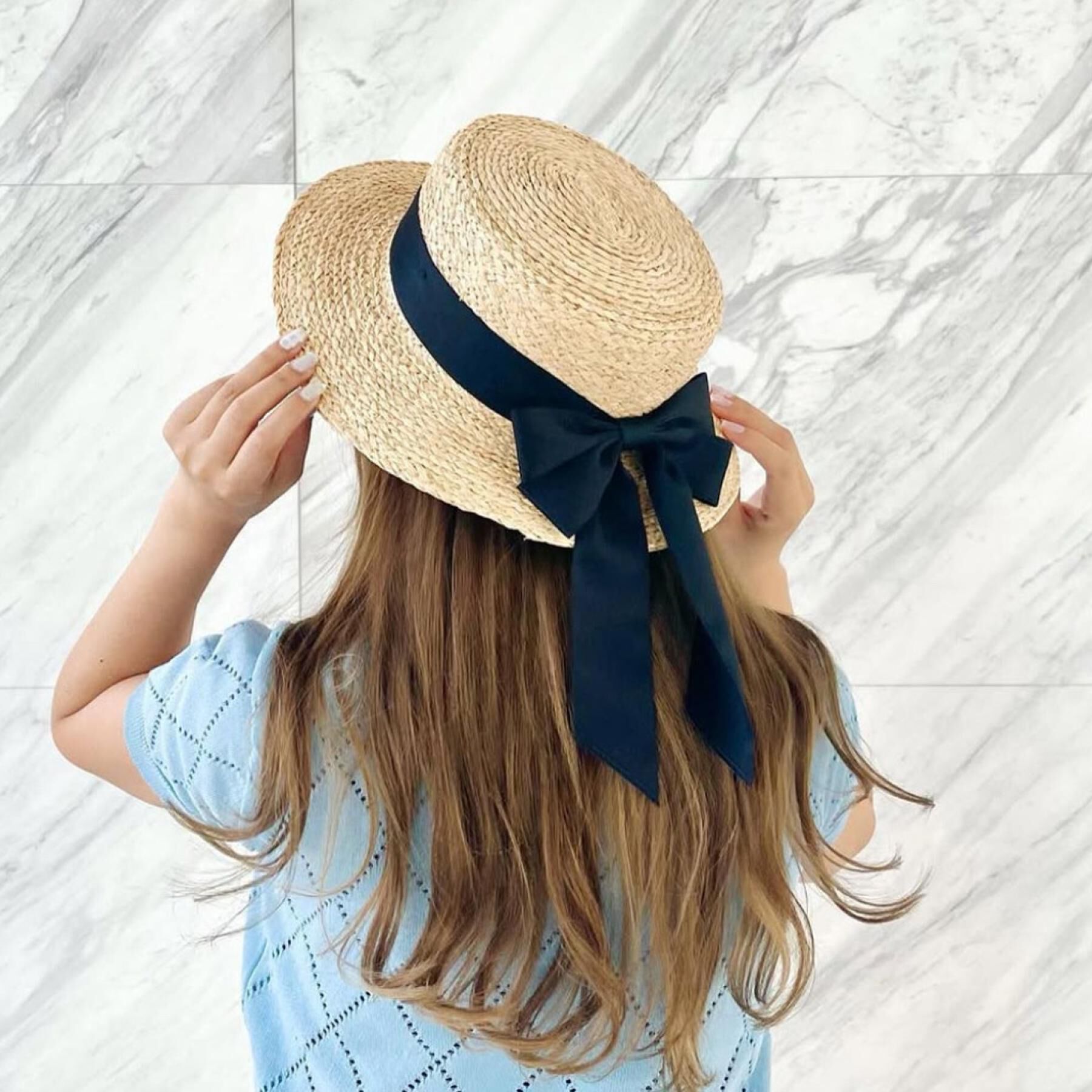 Grandedge「カンカン帽オーガンジーリボン」|ハット|