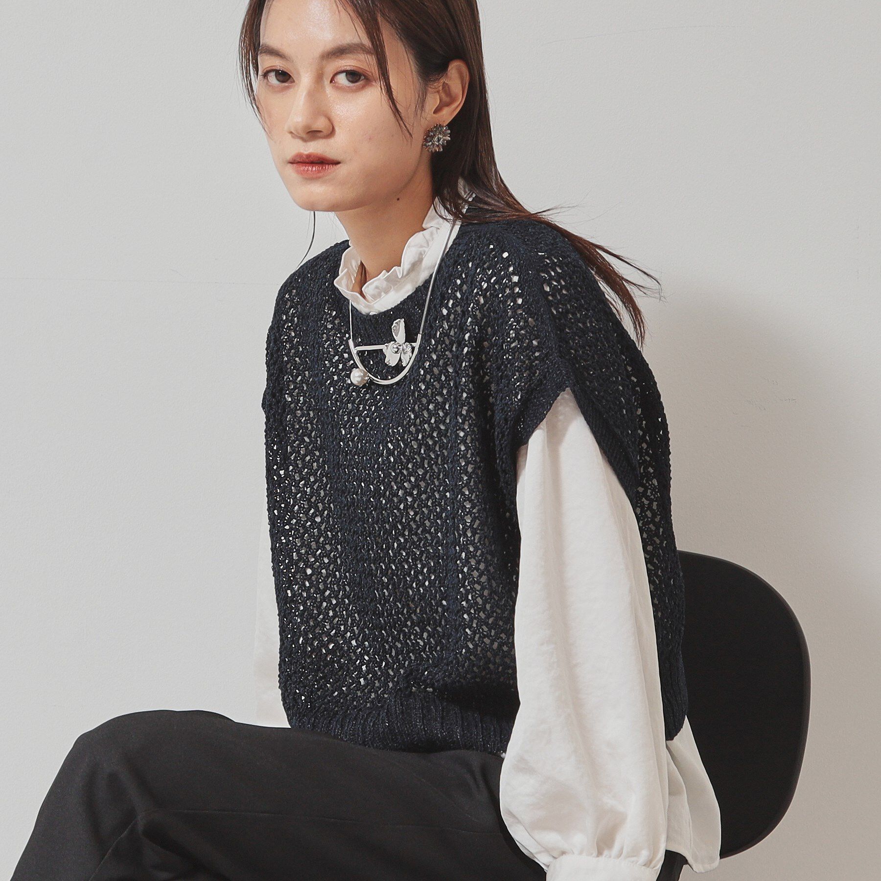 SunaUna「【洗える／メッシ編み】レイヤードニット」|ニット・セーター|