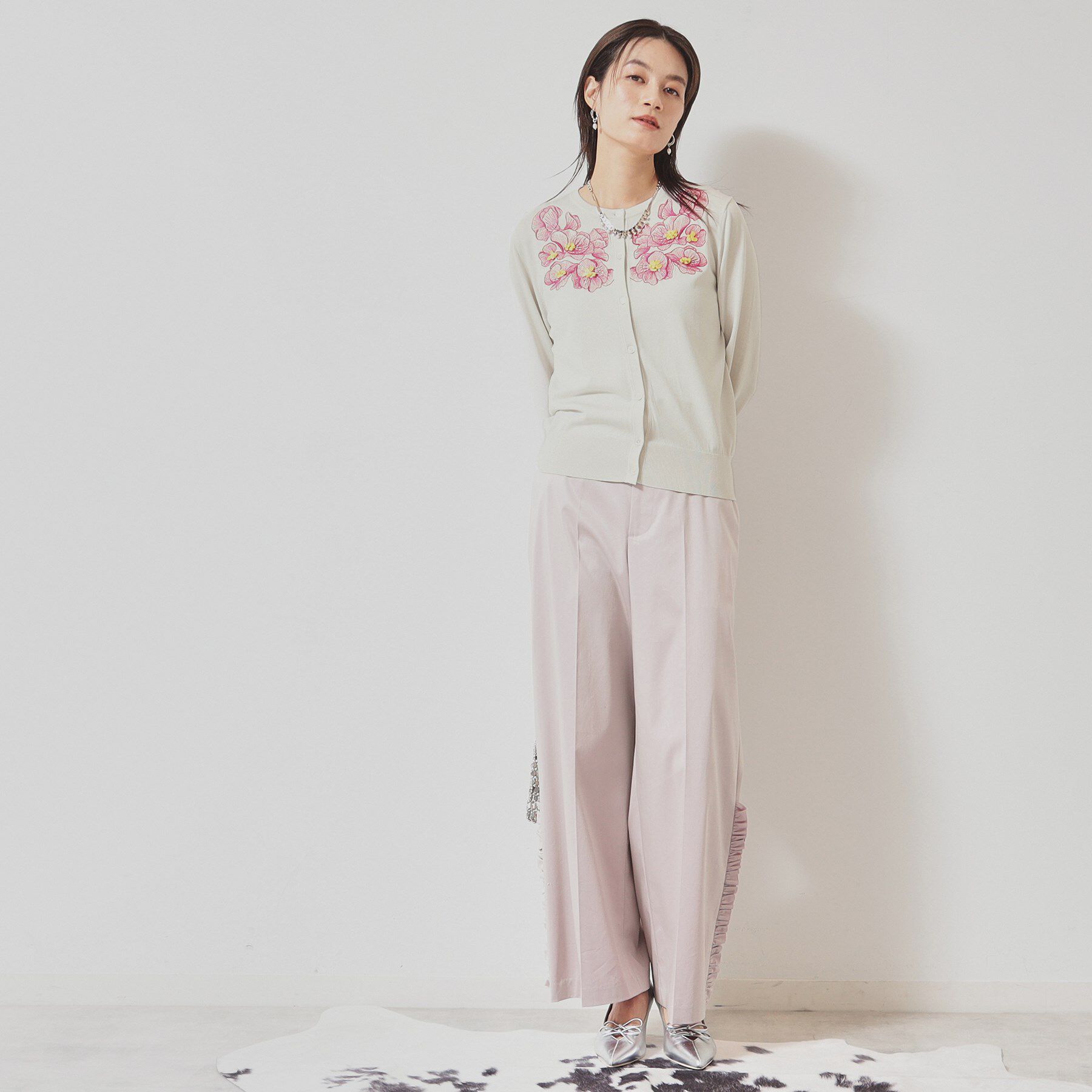 SunaUna「【SS～Lサイズ展開／リボン＆ビーズ刺繍】クラフトニットカーディガン」|カーディガン|