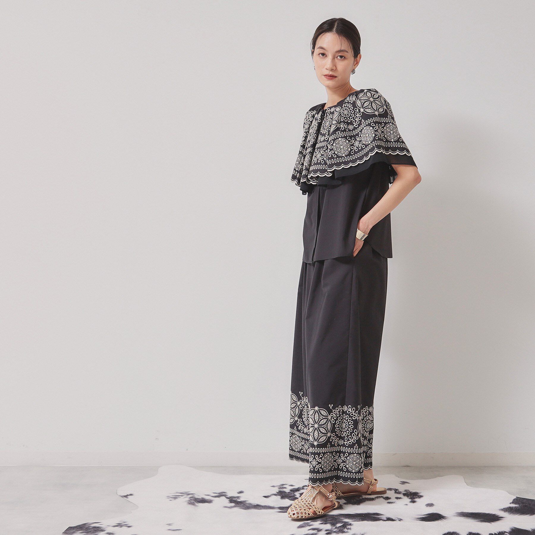 SunaUna「【幾何柄／エンブロイダリー】ウエストゴムガウチョパンツ」|その他|