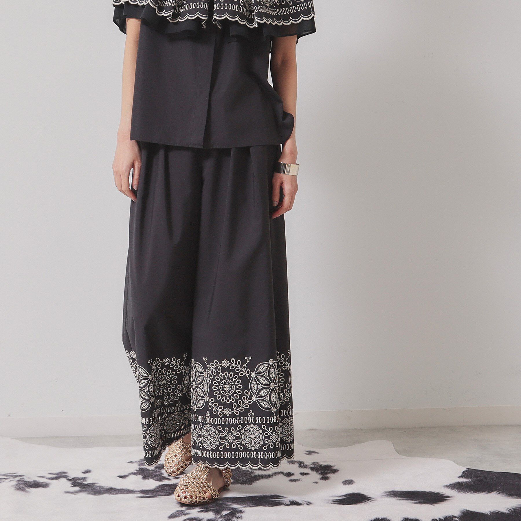 SunaUna「【幾何柄／エンブロイダリー】ウエストゴムガウチョパンツ」|その他|