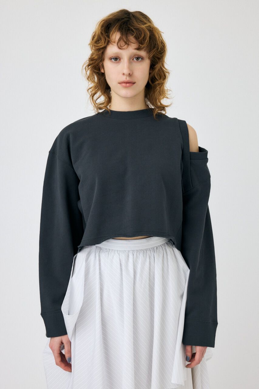 MOUSSY「SHOULDER CUT CROPPED トップス」|パーカー|L/BLK1