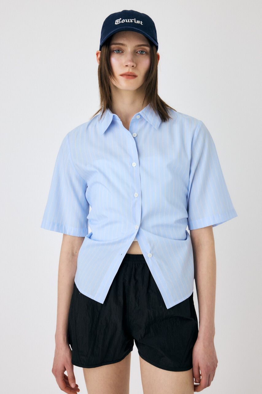 MOUSSY「STRIPE BACK LACE UP シャツ」|シャツ・ブラウス|L/BLU1