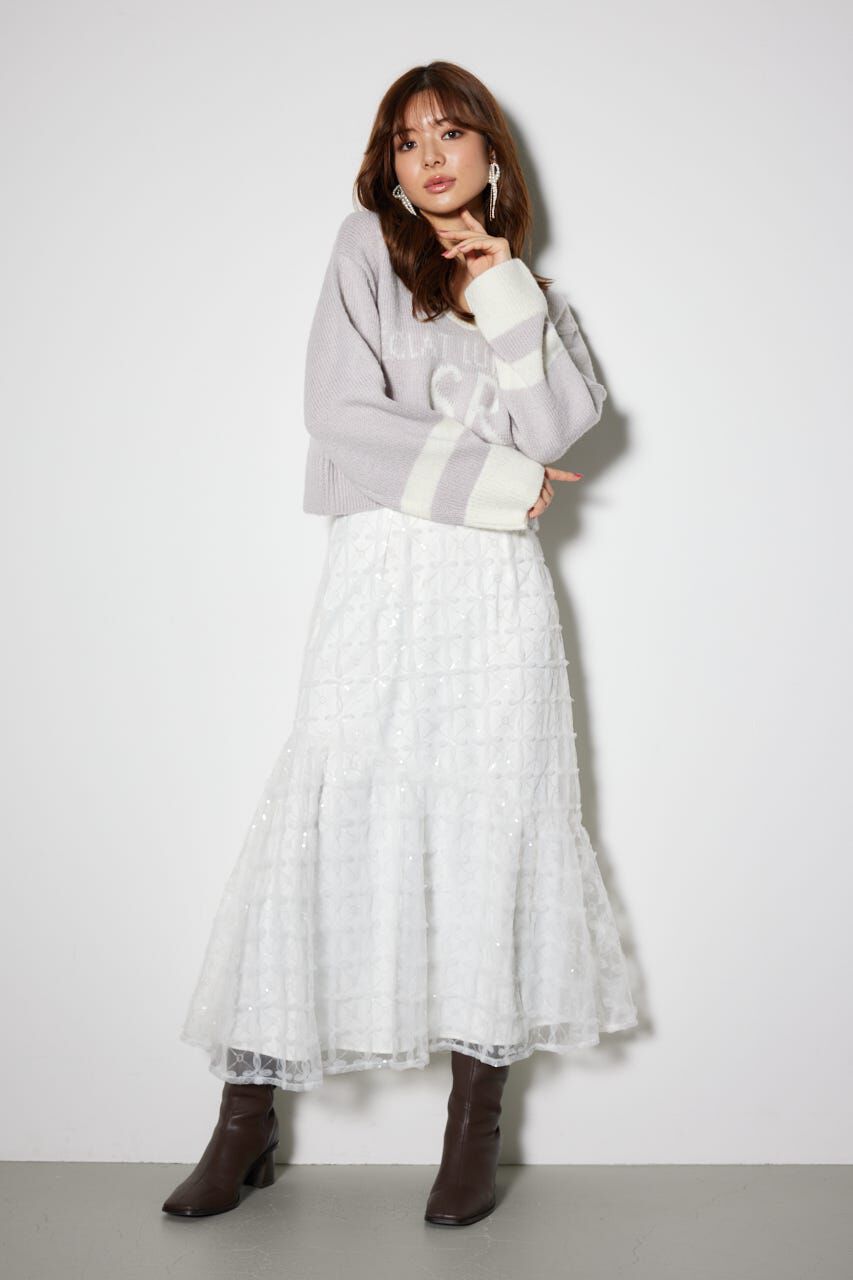 rienda「スパンコールチュールセミマーメイドスカート」|スカート|WHT