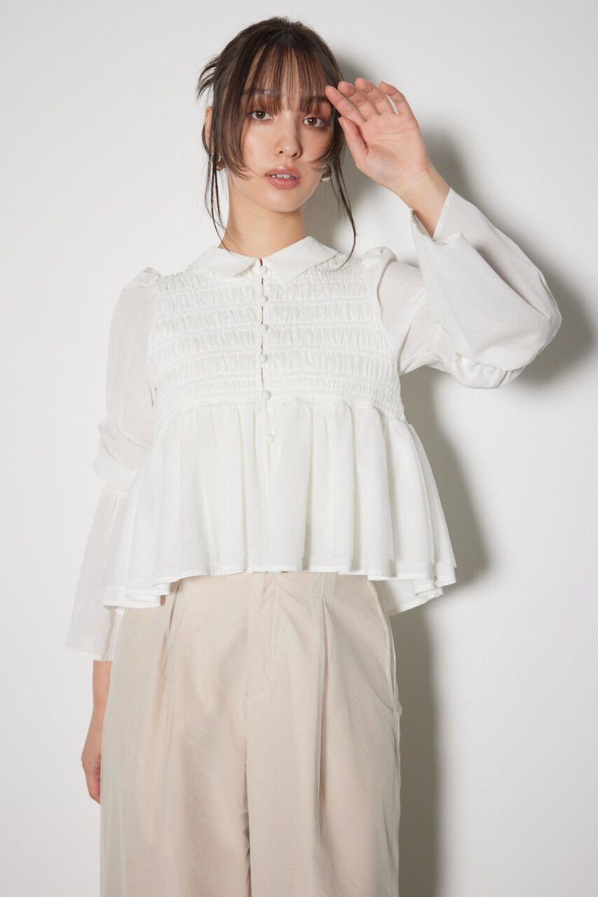 rienda「シャーリングフリルチュールブラウス」|ワンピース|