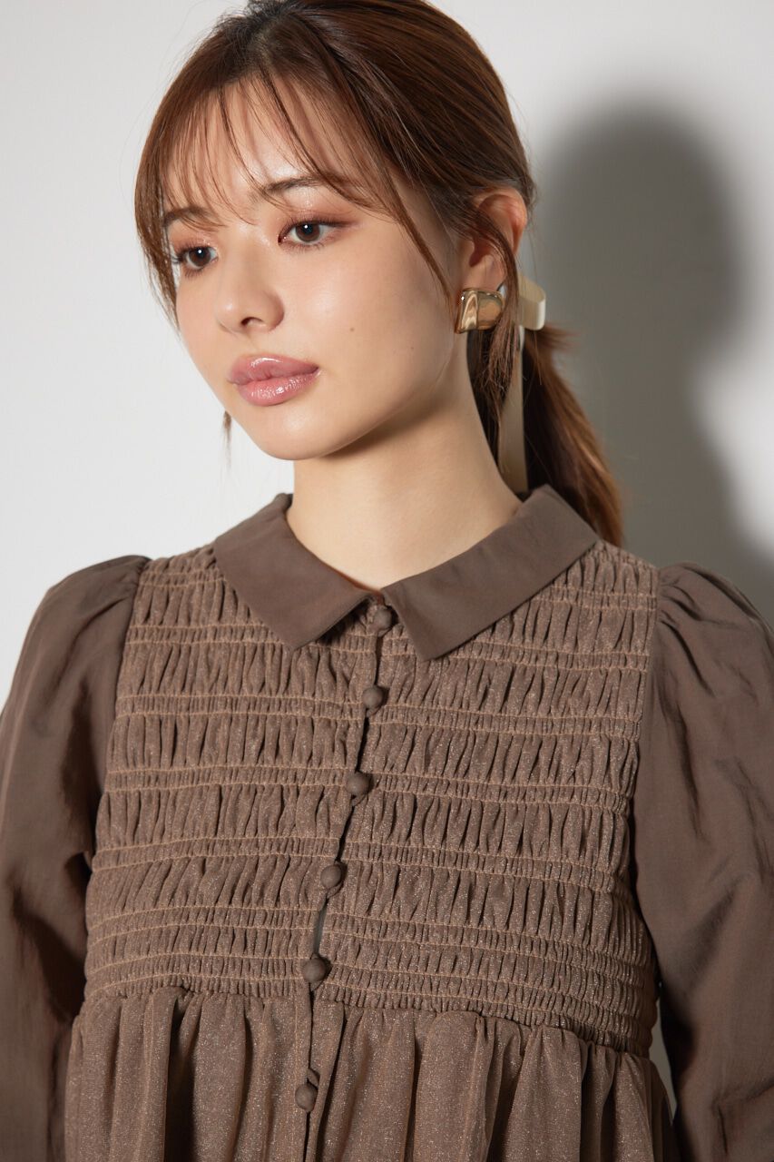 rienda「シャーリングフリルチュールブラウス」|ワンピース|