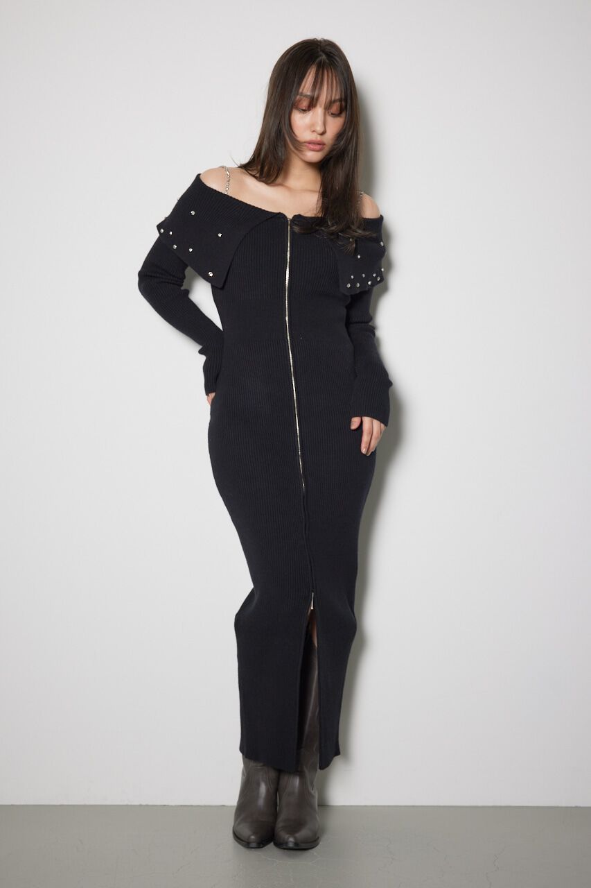 rienda「2WAYオフショルダービッグカラーニットワンピース」|ワンピース|