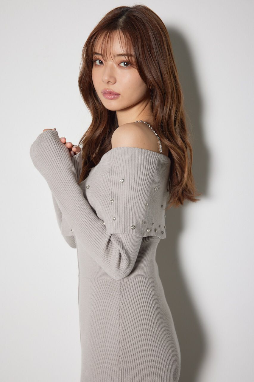 rienda「2WAYオフショルダービッグカラーニットワンピース」|ワンピース|