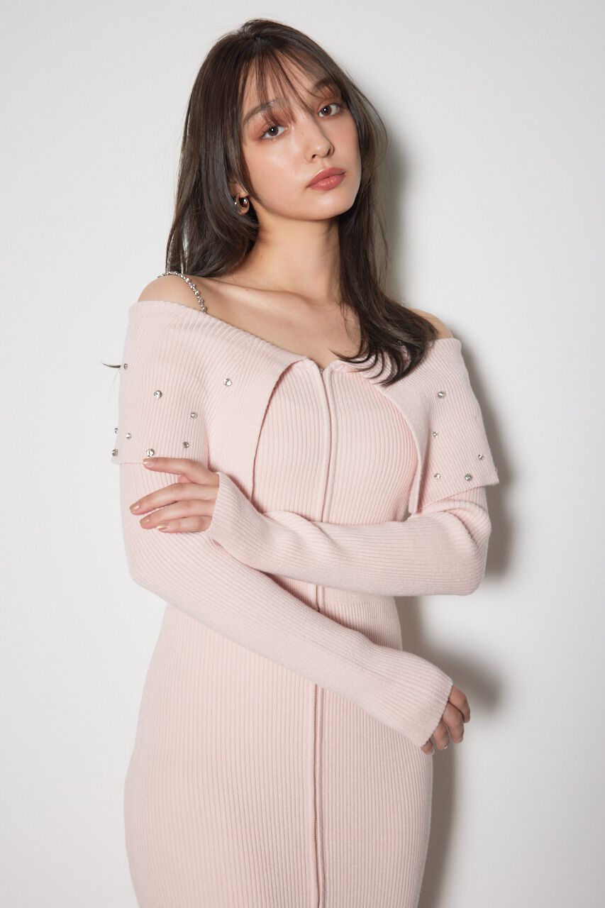 rienda「2WAYオフショルダービッグカラーニットワンピース」|ワンピース|