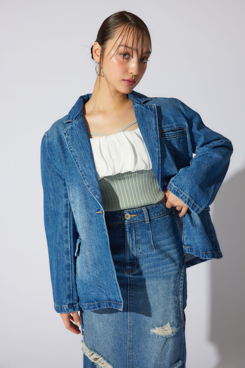 rienda「テーラーカラーデニムジャケット」|デニムジャケット|