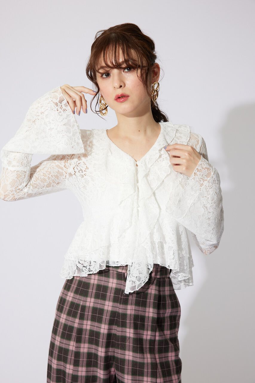rienda「フリルレースブラウス」|シャツ・ブラウス|WHT