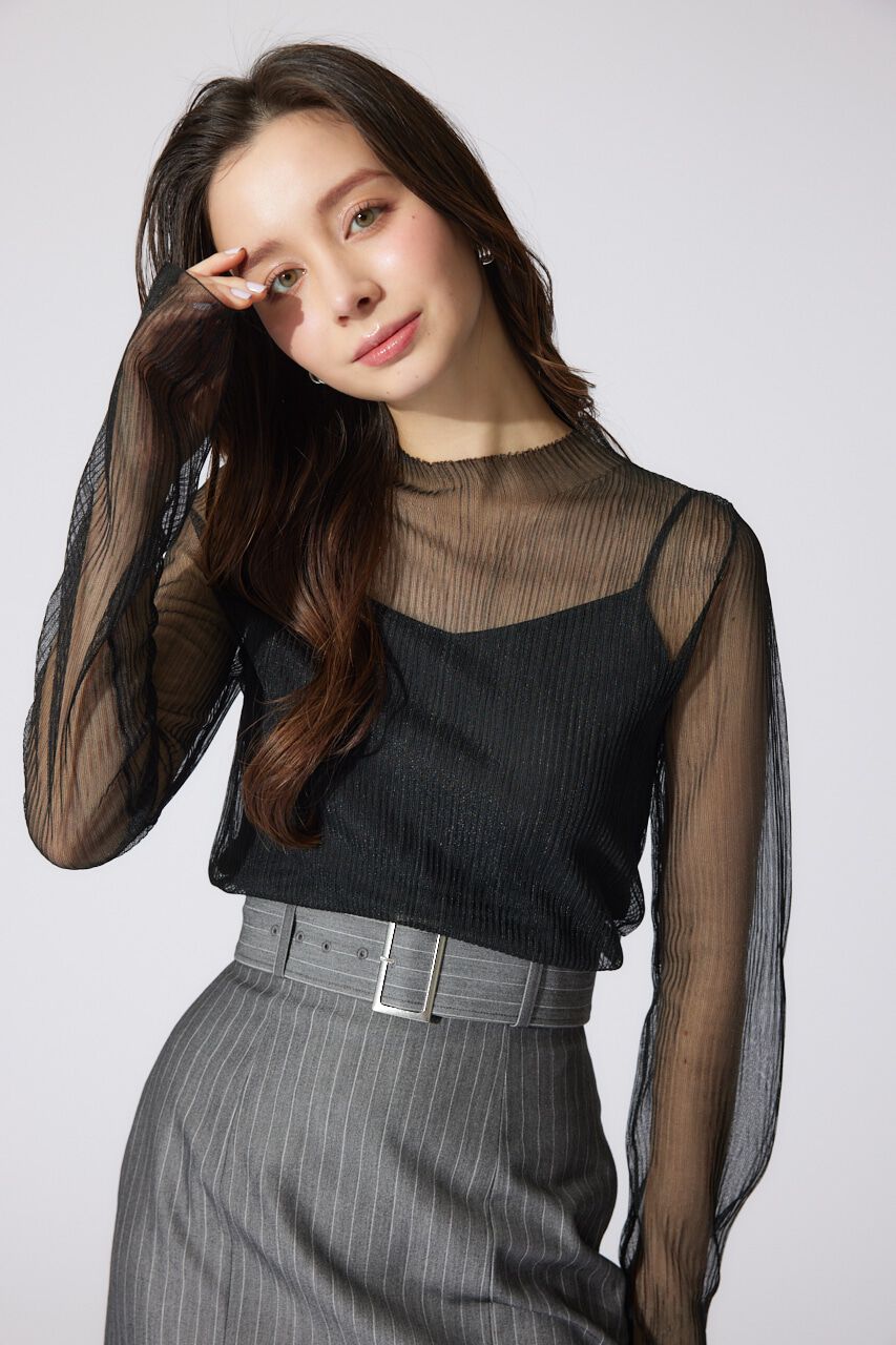 rienda「ランダムリブシアーニットトップス」|ニット・セーター|BLK