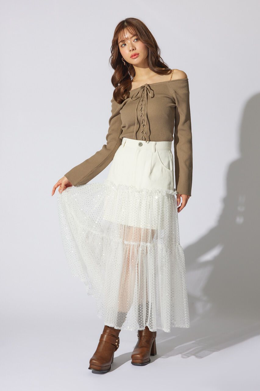 rienda「シアーコンビフレアジャストウエストスカート」|スカート|