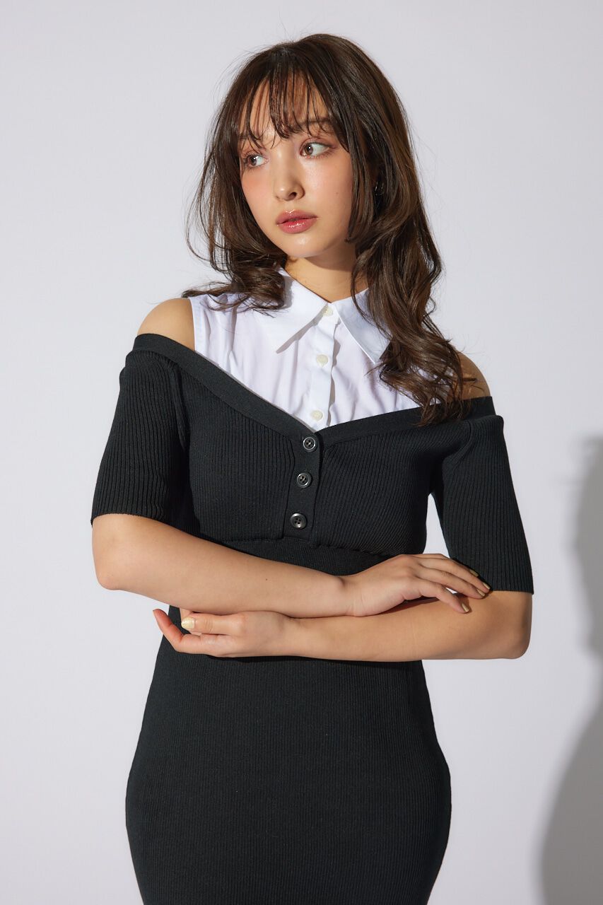 rienda「シャツレイヤードコンビマーメイドニットワンピース」|ワンピース|