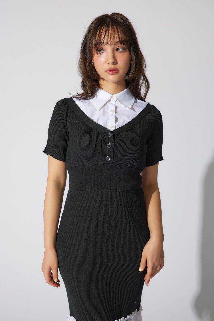 rienda「シャツレイヤードコンビマーメイドニットワンピース」|ワンピース|