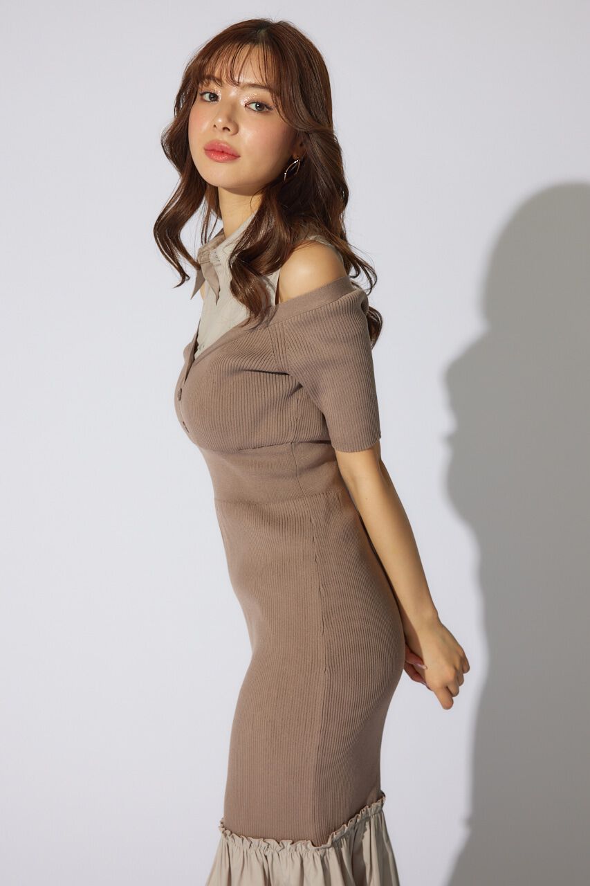 rienda「シャツレイヤードコンビマーメイドニットワンピース」|ワンピース|