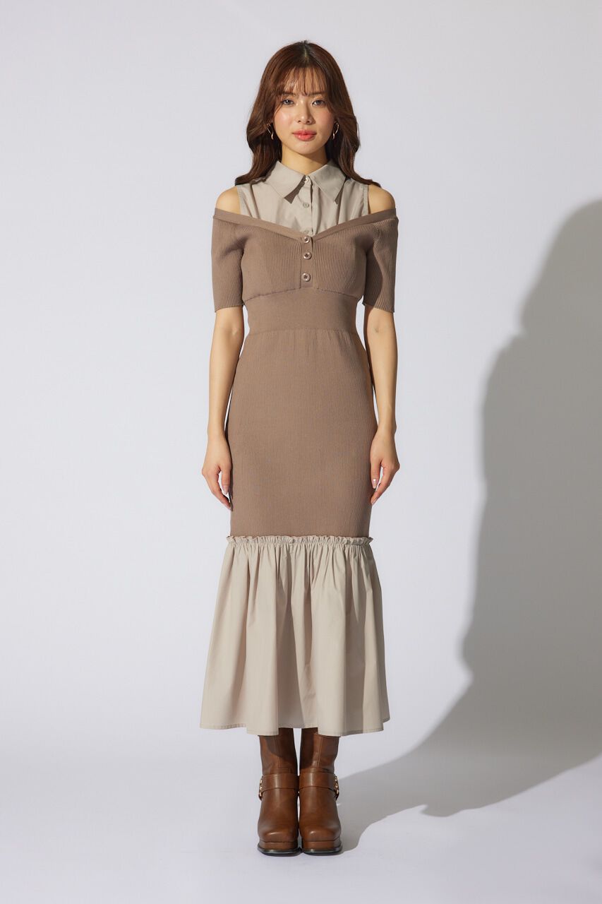 rienda「シャツレイヤードコンビマーメイドニットワンピース」|ワンピース|