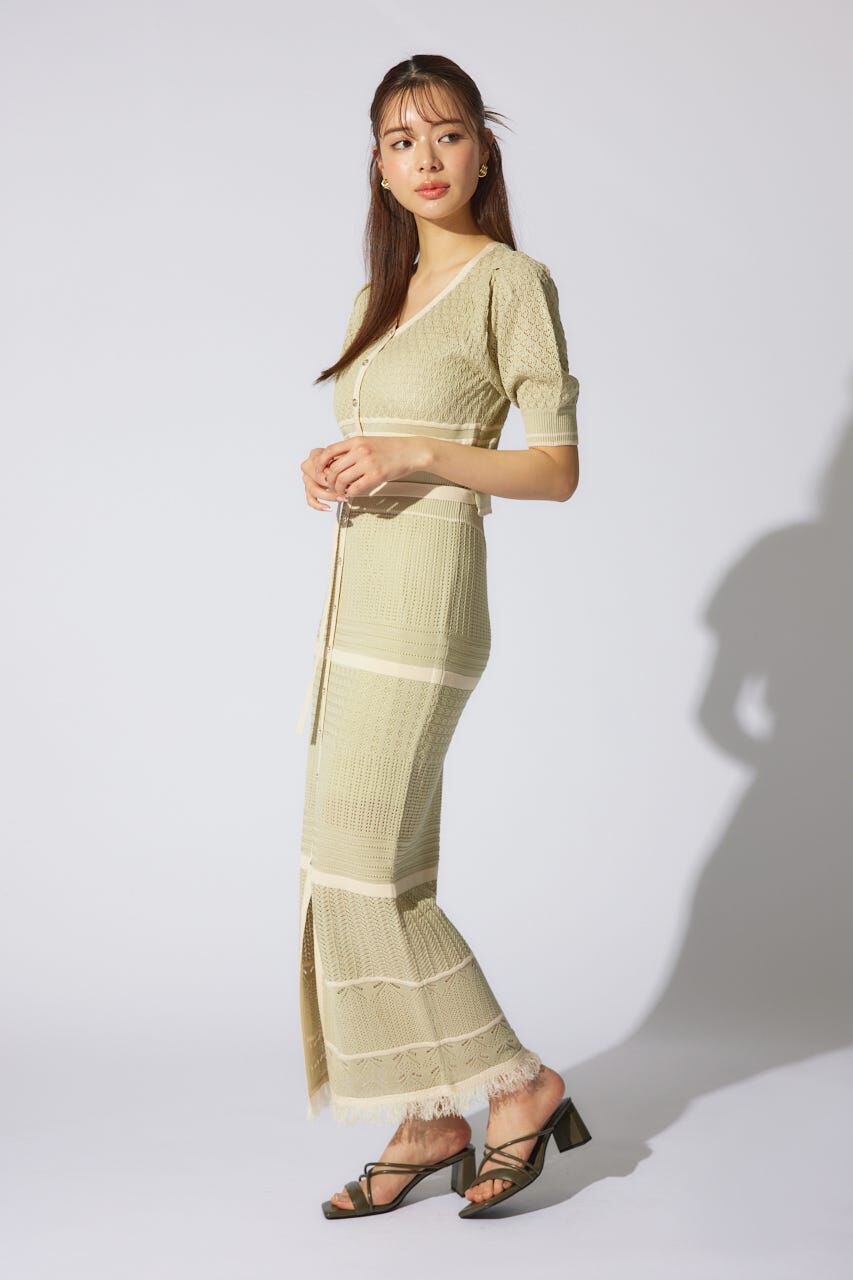 rienda「2WAYフリンジライン配色クロシェニットワンピース」|ワンピース|