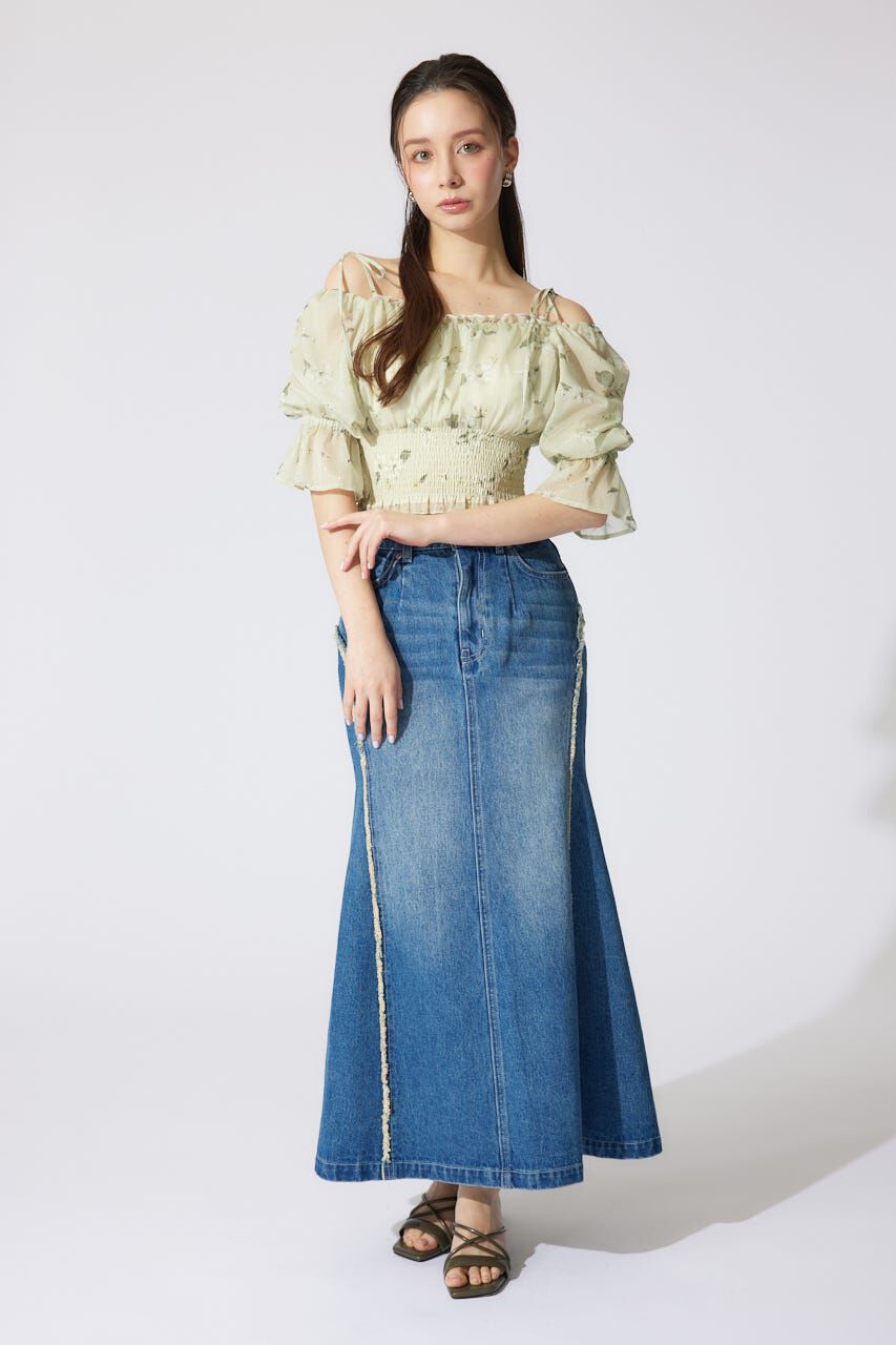 rienda「フリンジマーメイドデニムジャストウエストスカート」|スカート|