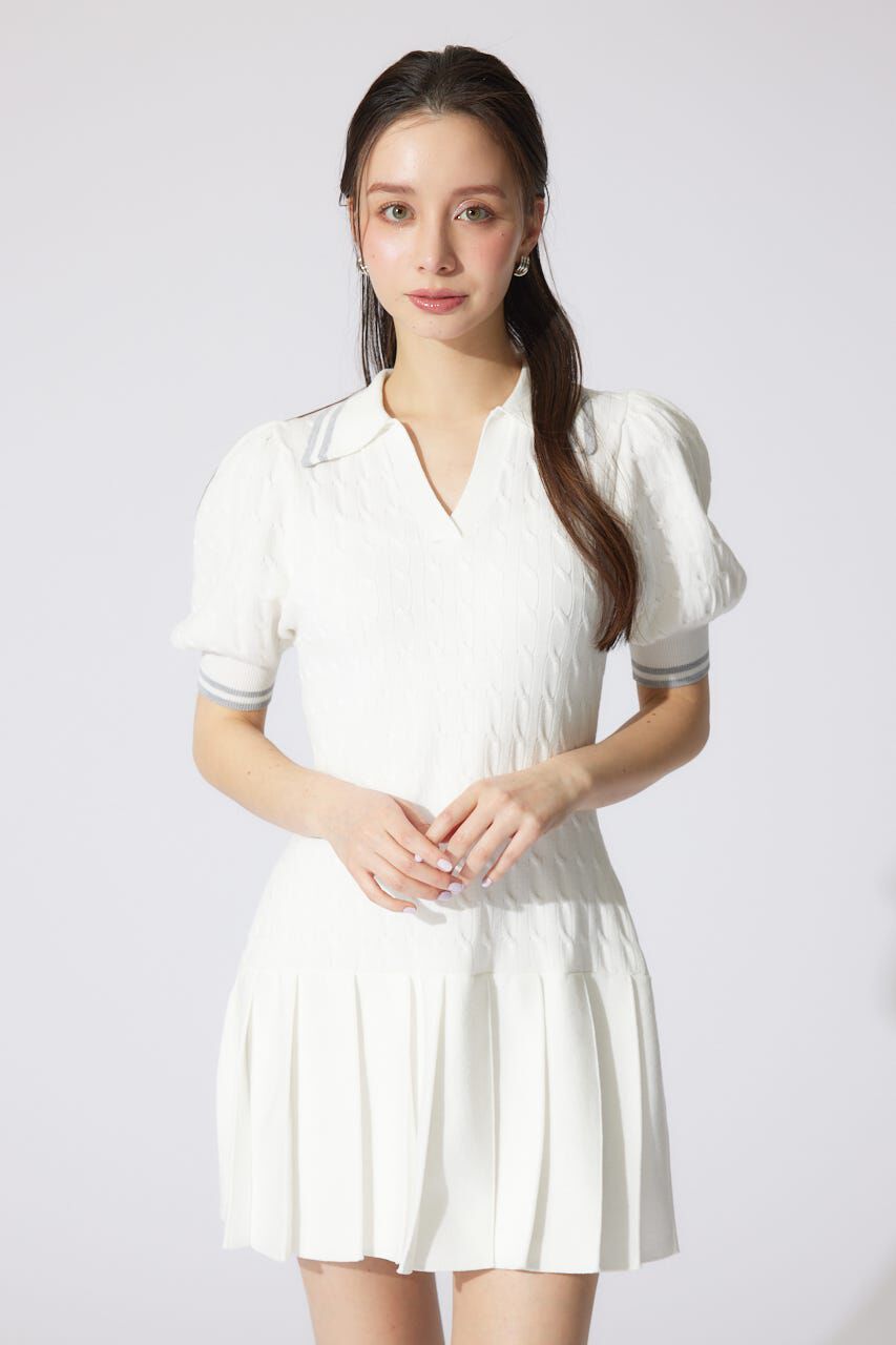 rienda「スキッパーデザインニットミニワンピース」|ワンピース|WHT