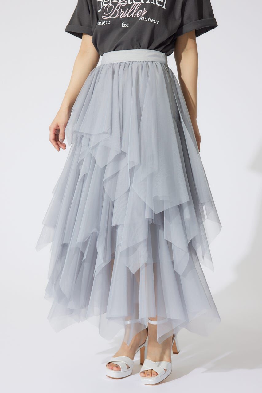rienda「ニュアンスランダムチュールジャストウエストスカート」|スカート|