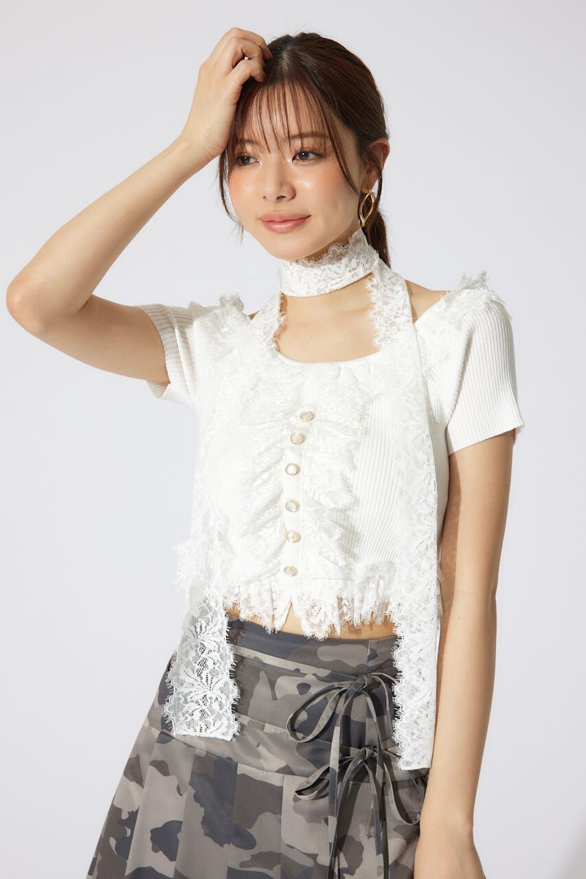rienda「レースコンビリブニットトップス」|ニット・セーター|