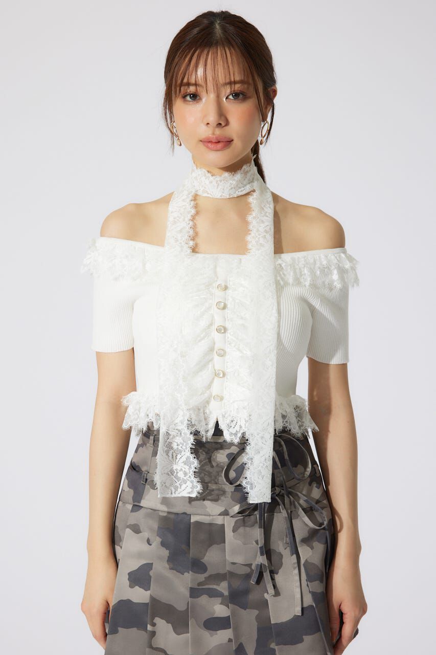 rienda「レースコンビリブニットトップス」|ニット・セーター|