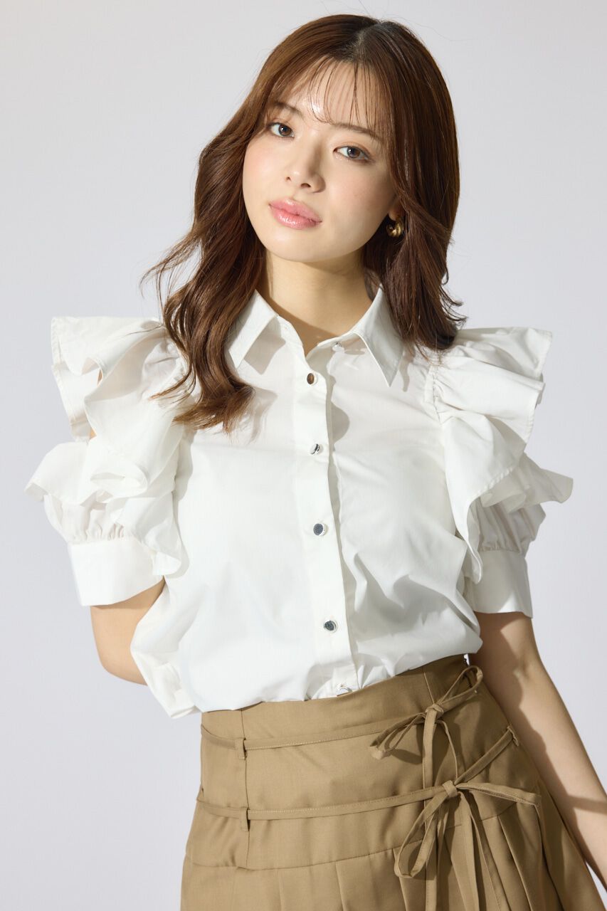 rienda「フリルスリーブデザインシャツトップス」|シャツ・ブラウス|