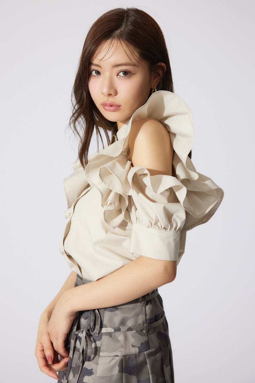 rienda「フリルスリーブデザインシャツトップス」|シャツ・ブラウス|