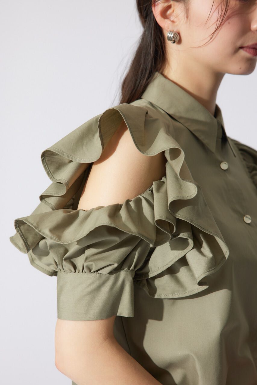 rienda「フリルスリーブデザインシャツトップス」|シャツ・ブラウス|