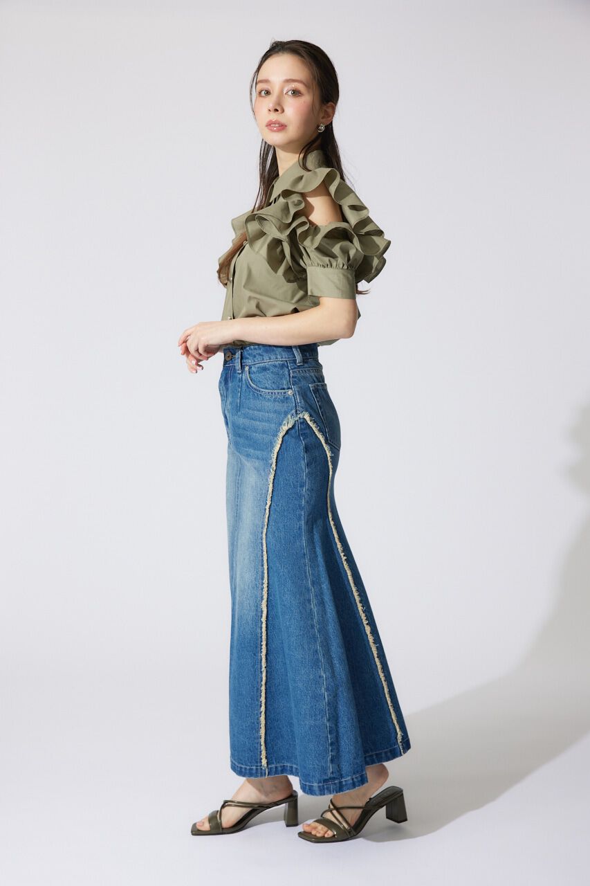 rienda「フリルスリーブデザインシャツトップス」|シャツ・ブラウス|