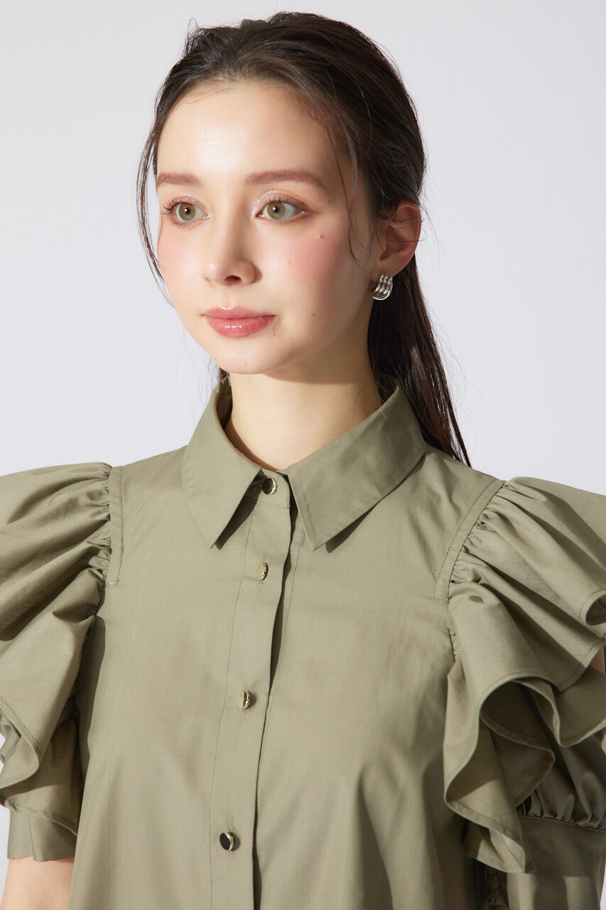 rienda「フリルスリーブデザインシャツトップス」|シャツ・ブラウス|