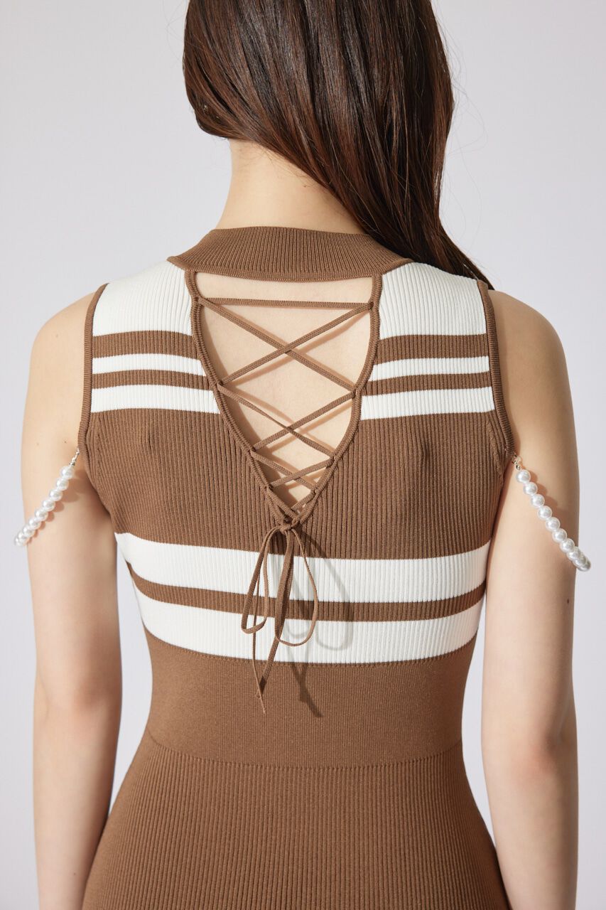 rienda「フェイクパールショルダージャガードニットワンピース」|ワンピース|