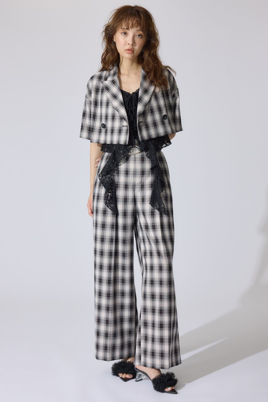 rienda「チェックワイドタックベルト付きジャストウエストパンツ」|その他|