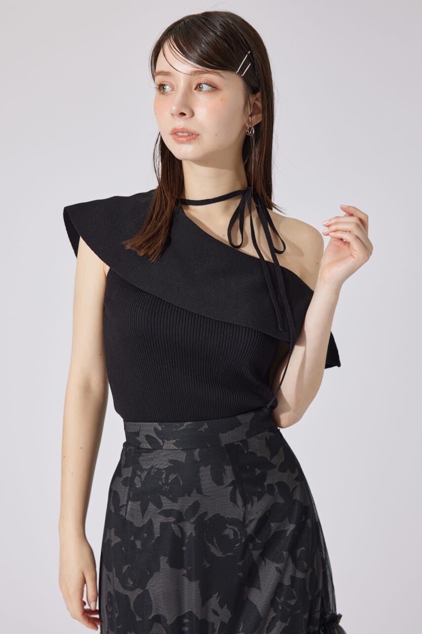 rienda「ワンショルダーニットトップス」|シャツ・ブラウス|BLK