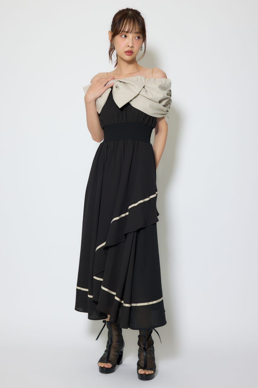 rienda「フロントビッグリボンフレアワンピース」|ワンピース|BLK