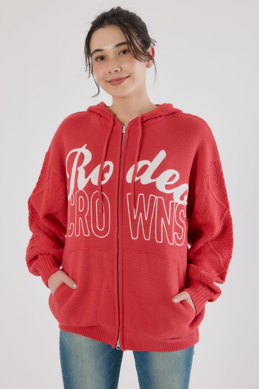 RODEO CROWNS「ロゴケーブルニットジップフーディー」|パーカー|