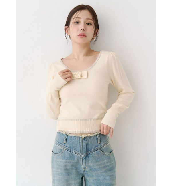 CALNAMUR「コサージュリボンコンパクトニット」|ニット・セーター|