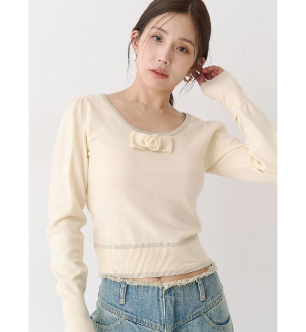 CALNAMUR「コサージュリボンコンパクトニット」|ニット・セーター|イエロー