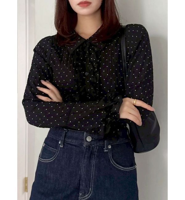 dazzlin「シュリンクフラワーショートシャツ」|シャツ・ブラウス|ブラック