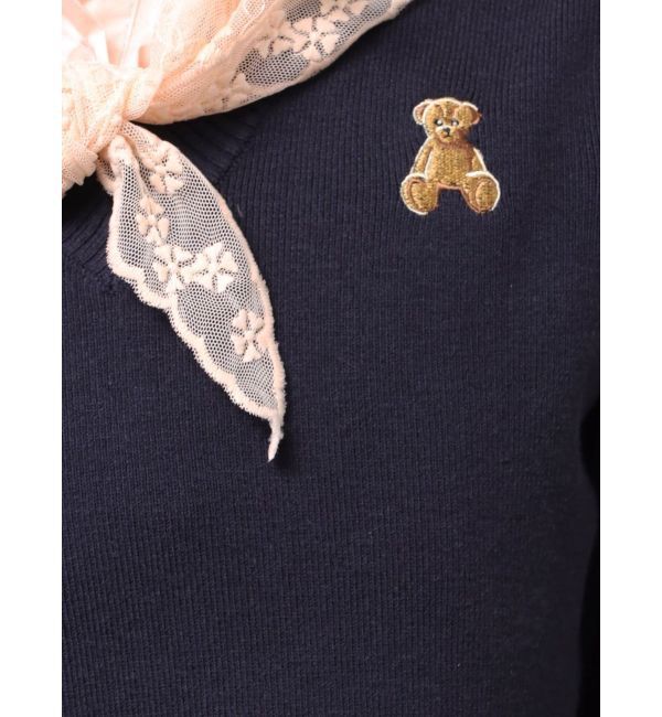 dazzlin「【POLO BCSコラボ】レーススカーフベア刺繍ニットトップス」|ニット・セーター|