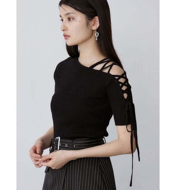 MURUA「レースアップハーフリブニット」|ニット・セーター|ブラック