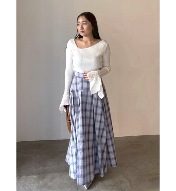 LAGUNAMOON「チェックタックフレアスカート」|スカート|ブルー
