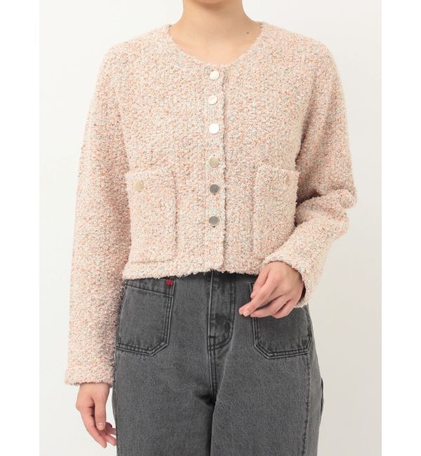 LAGUNAMOON「ミックスヤーンノーカラーニットカーディガン」|カーディガン|