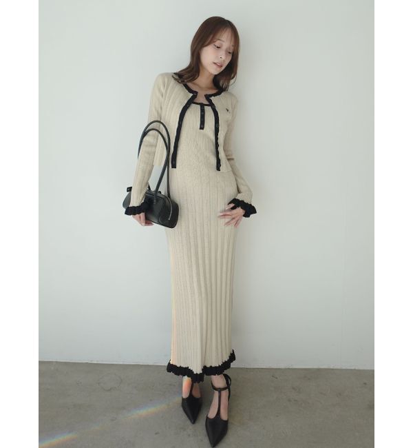 LAGUNAMOON「【FILA別注】ドライタッチバイカラーフリルデザインニットカーディガン」|カーディガン|